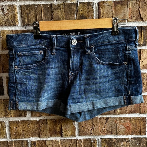 Express Blue Jean Shorts with Cuffed Hem - Picture 1 of 7